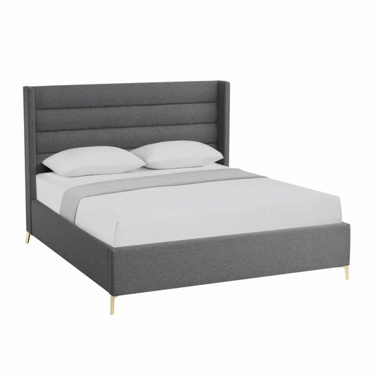 Gray Linen Upholstered Queen Bed Frame