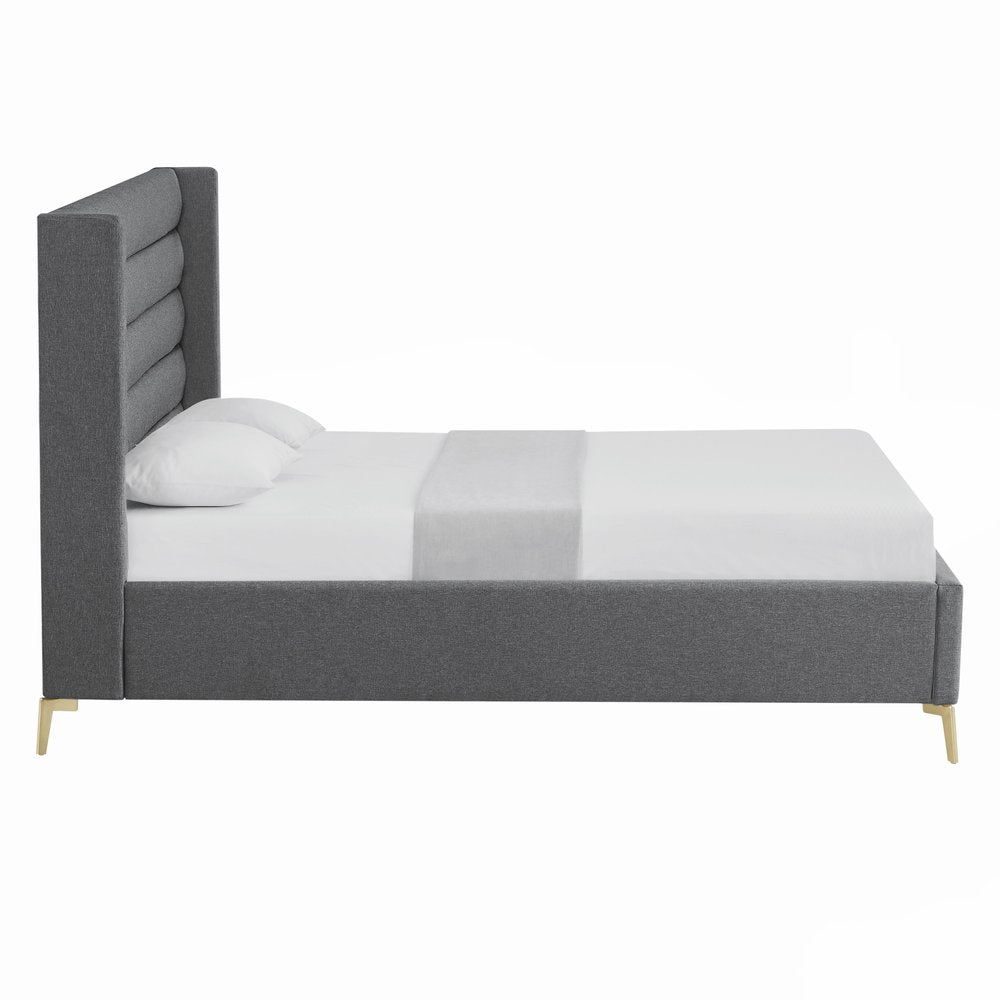 Gray Linen Upholstered Queen Bed Frame