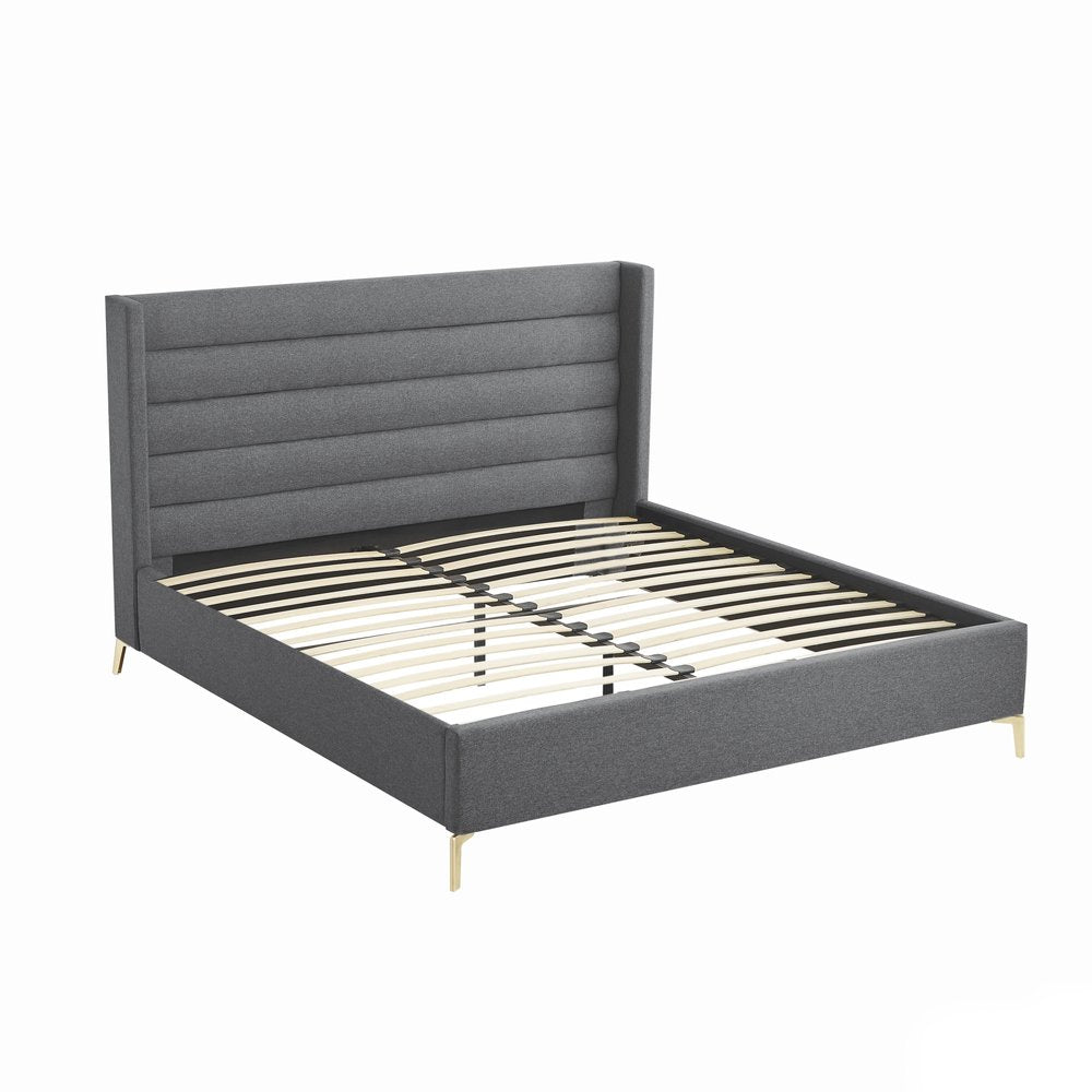 Gray Linen Upholstered Queen Bed Frame
