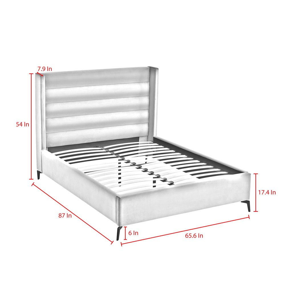 Gray Linen Upholstered Queen Bed Frame