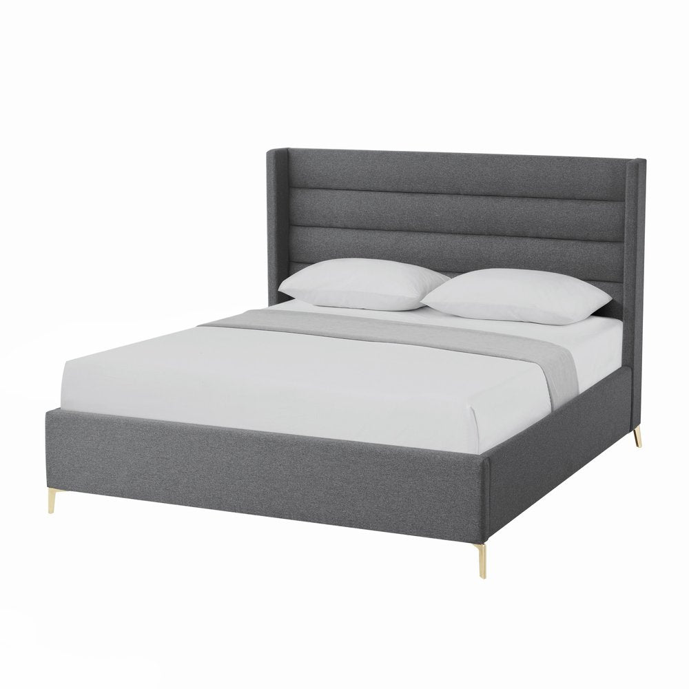 Gray Linen Upholstered Queen Bed Frame