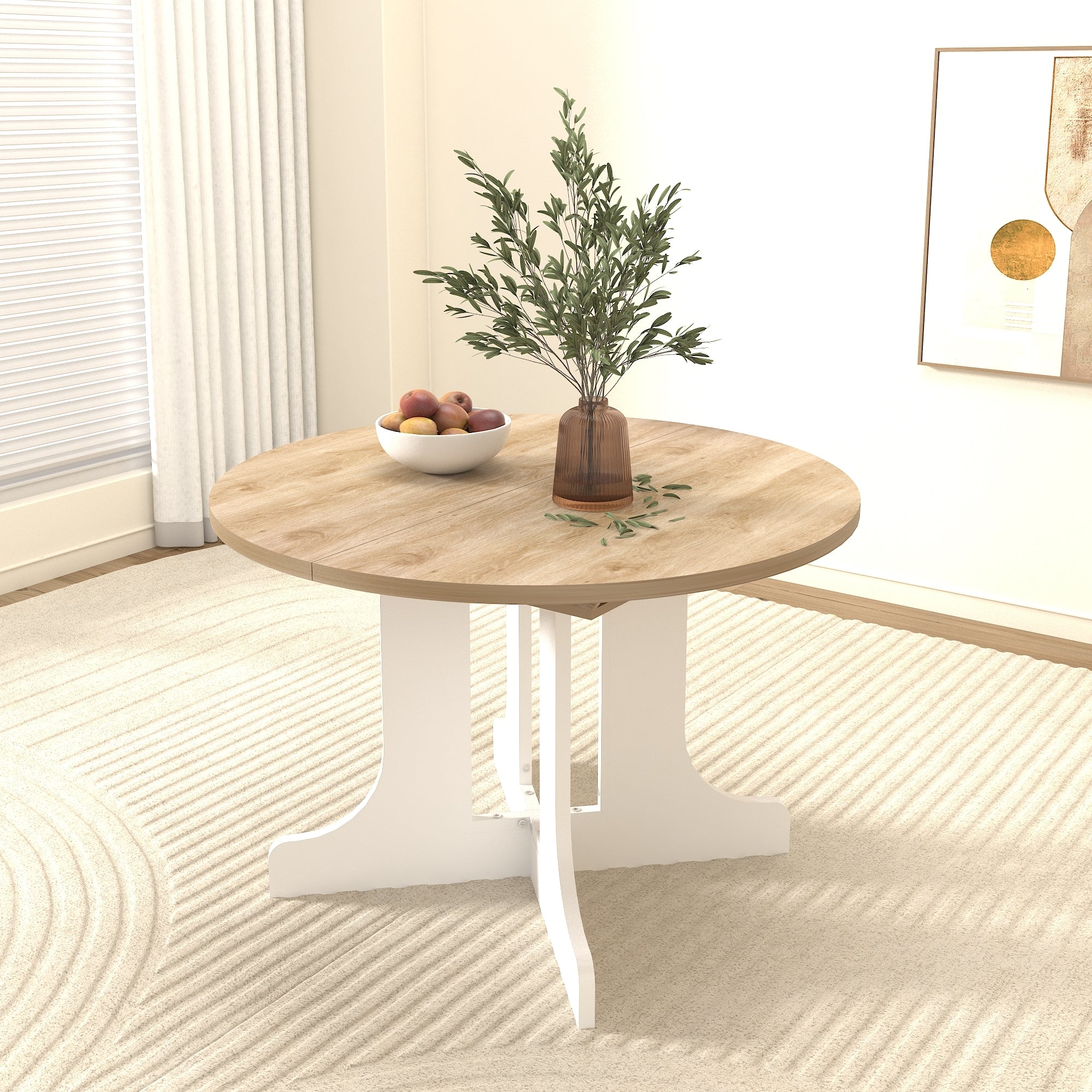 White Oak Edition oval dining table with expandable leaf by Anthony & Home, showcasing polished wood surface and elegant design.