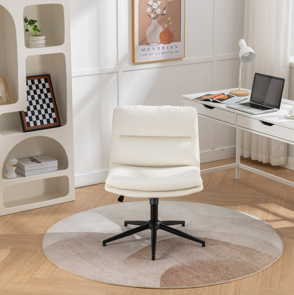Anthony & Home Bizerte Atelier adjustable swivel criss cross office and vanity chair in white finish, featuring a modern design and ergonomic comfort.