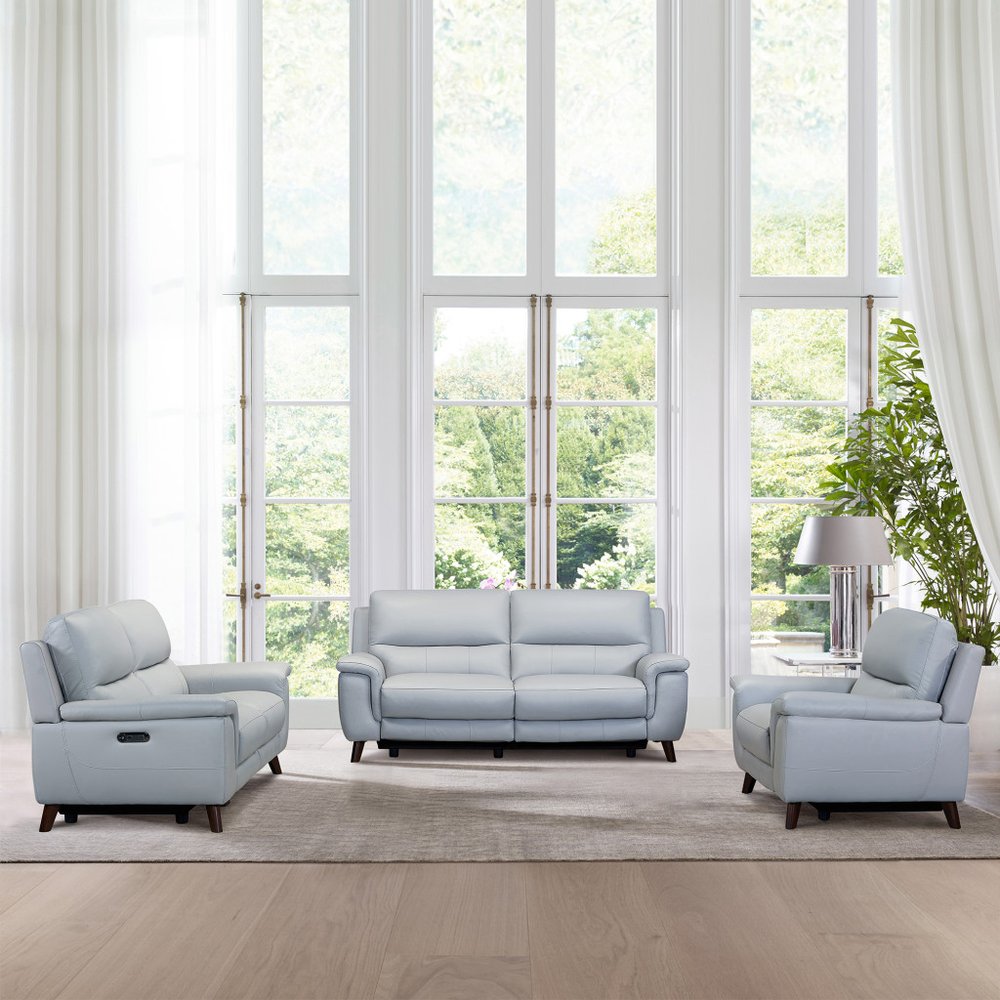 Three Piece Indoor Gray Leather Six Person Seating Set