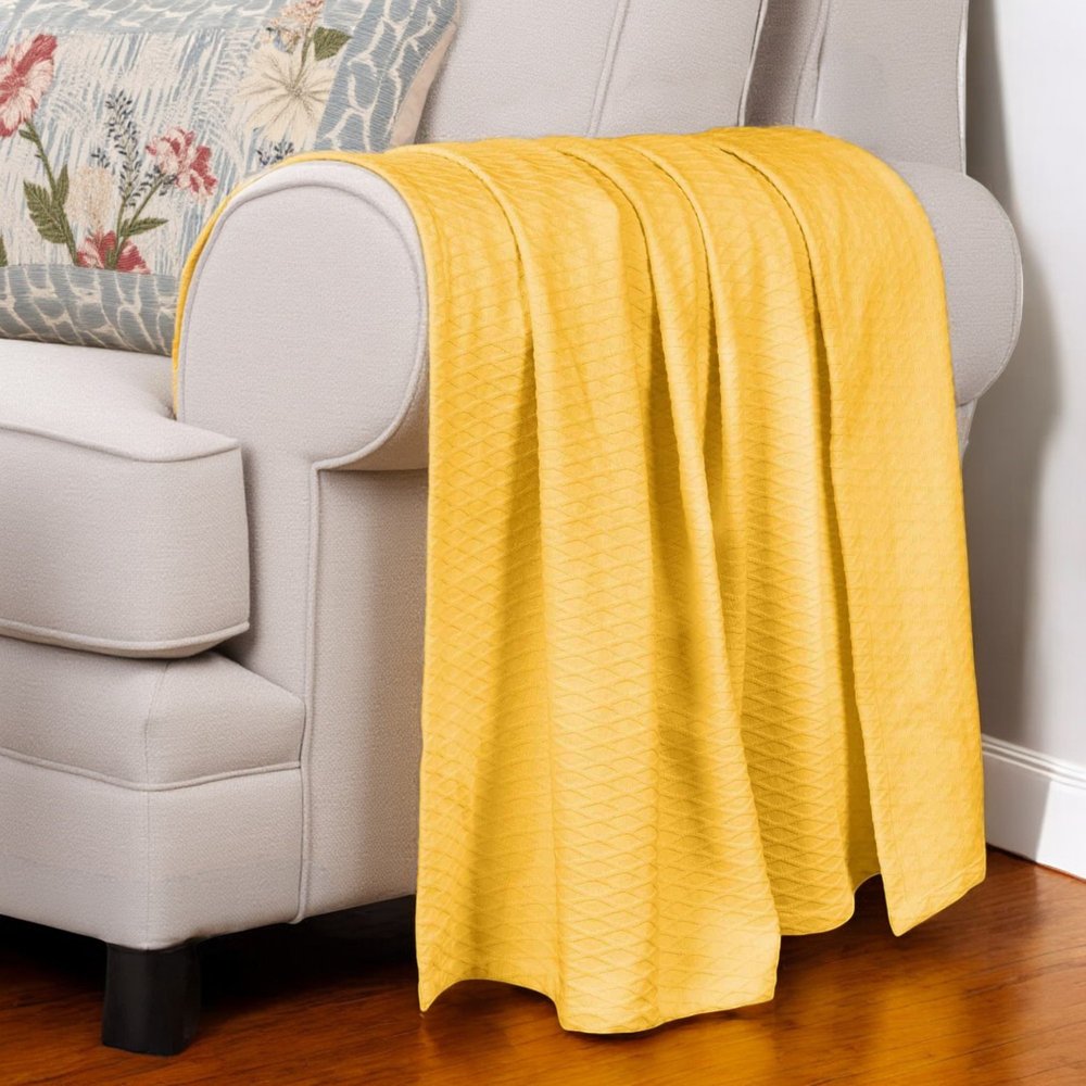 Queen Yellow Cotton Woven Geometric Blanket