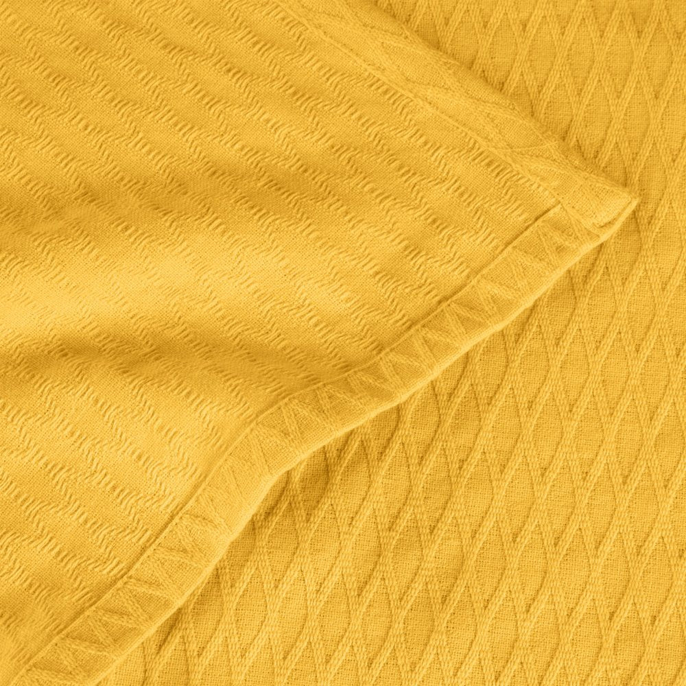 Queen Yellow Cotton Woven Geometric Blanket
