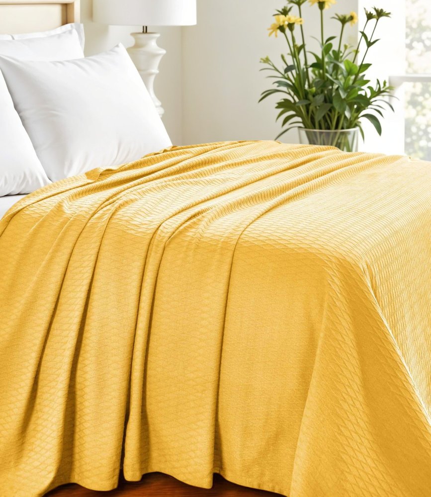 Queen Yellow Cotton Woven Geometric Blanket