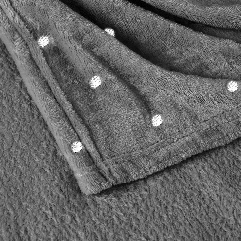 Queen Gray And Silver Fleece Woven Polka Dots Plush Blanket - Anthony & Home