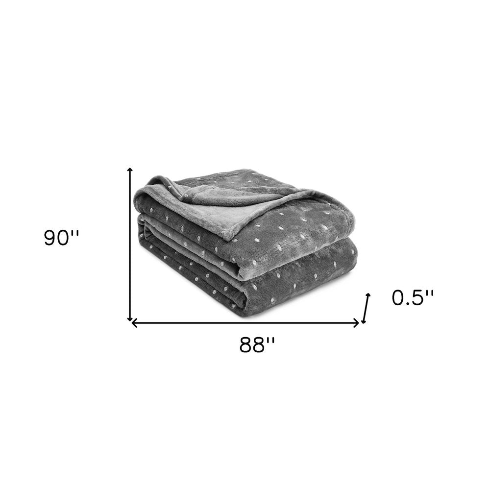 Queen Gray And Silver Fleece Woven Polka Dots Plush Blanket - Anthony & Home