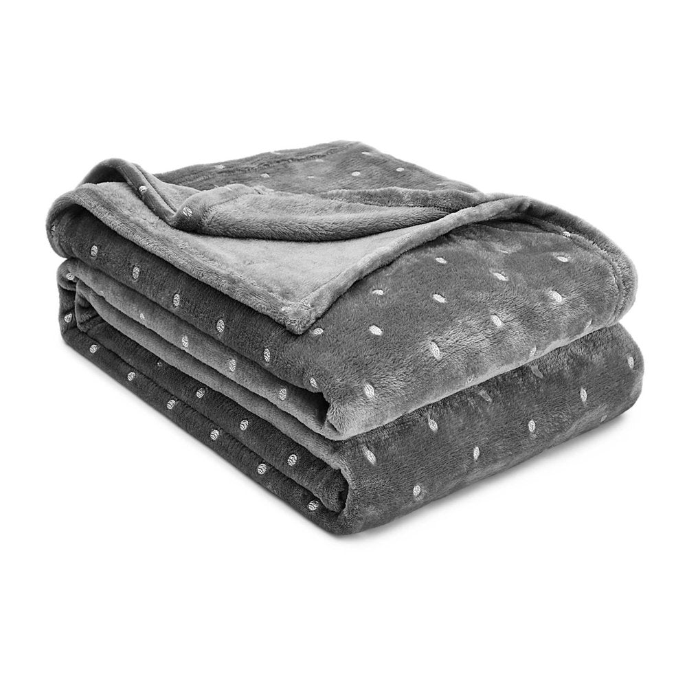 Queen Gray And Silver Fleece Woven Polka Dots Plush Blanket - Anthony & Home