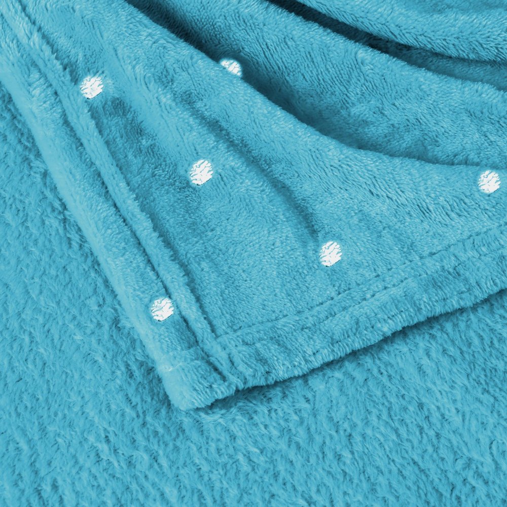 Twin Light Blue And Silver Fleece Woven Polka Dots Plush Blanket