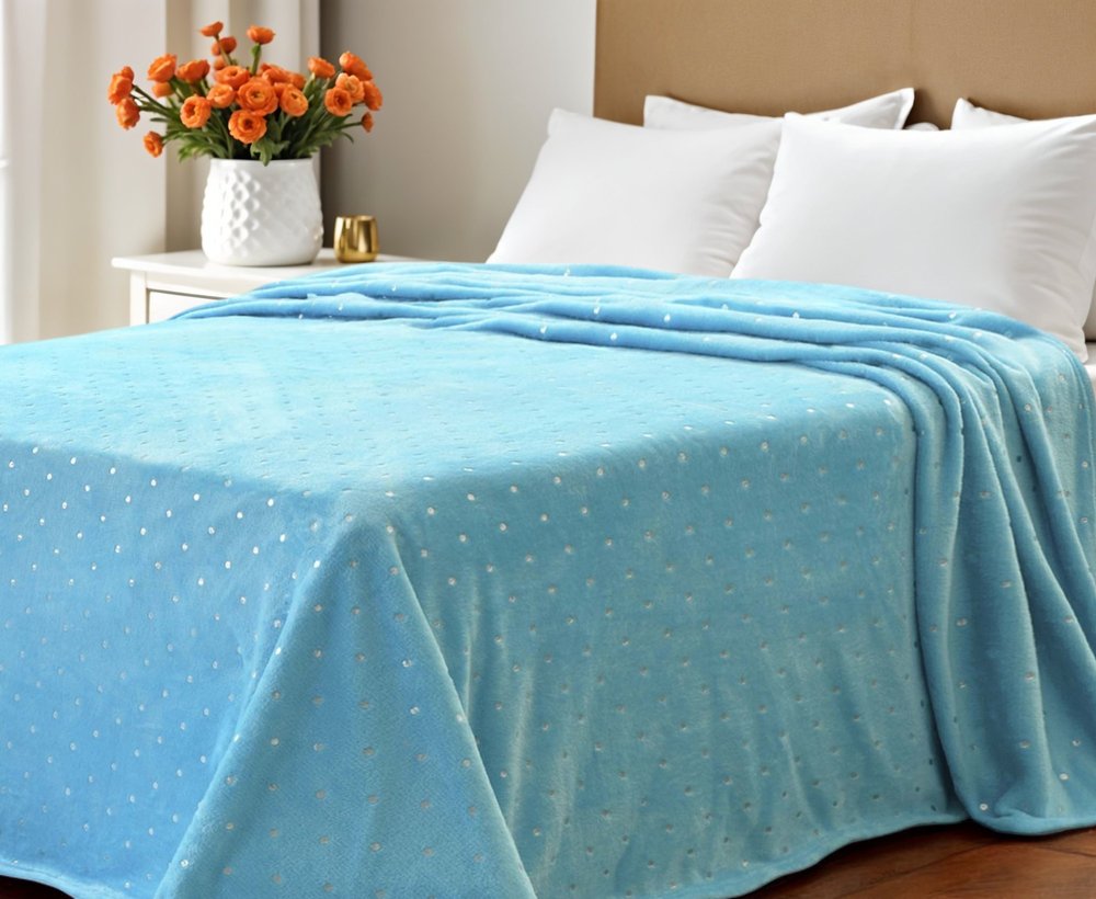 Twin Light Blue And Silver Fleece Woven Polka Dots Plush Blanket