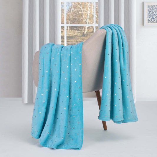 Twin Light Blue And Silver Fleece Woven Polka Dots Plush Blanket