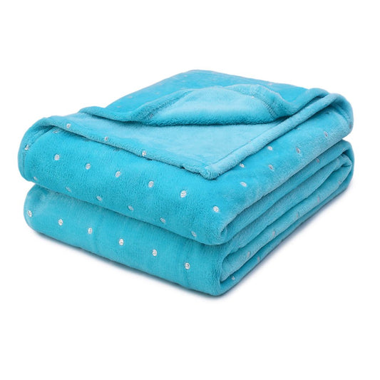 Twin Light Blue And Silver Fleece Woven Polka Dots Plush Blanket