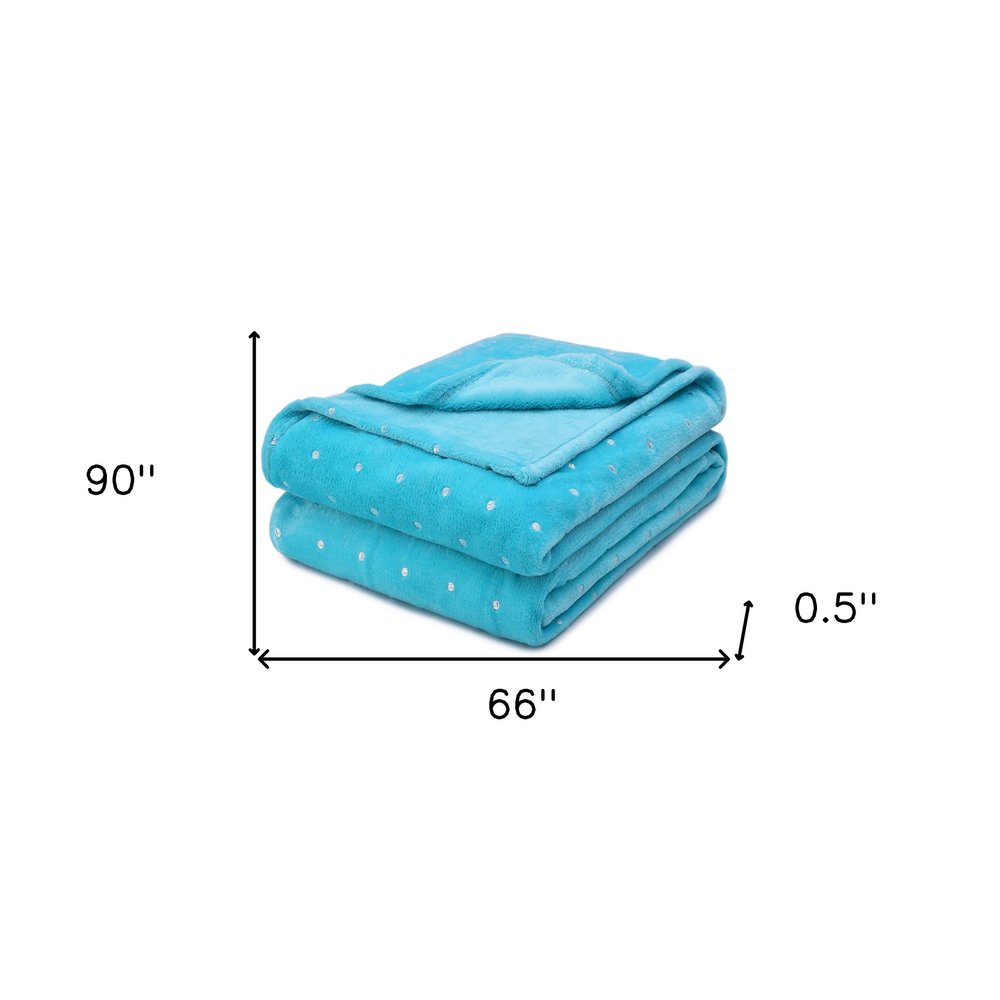 Twin Light Blue And Silver Fleece Woven Polka Dots Plush Blanket