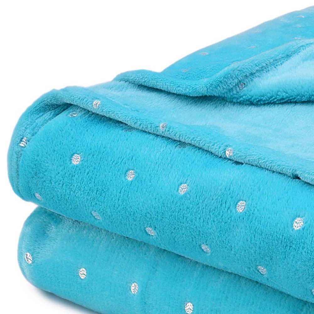 Twin Light Blue And Silver Fleece Woven Polka Dots Plush Blanket