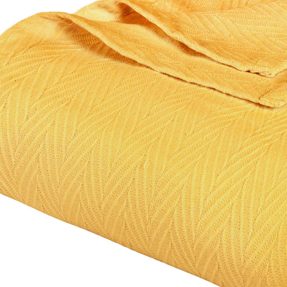 Queen Gold Cotton Woven Chevron Blanket