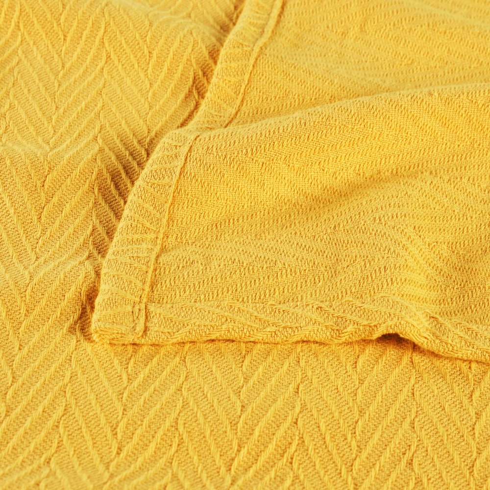 Queen Gold Cotton Woven Chevron Blanket