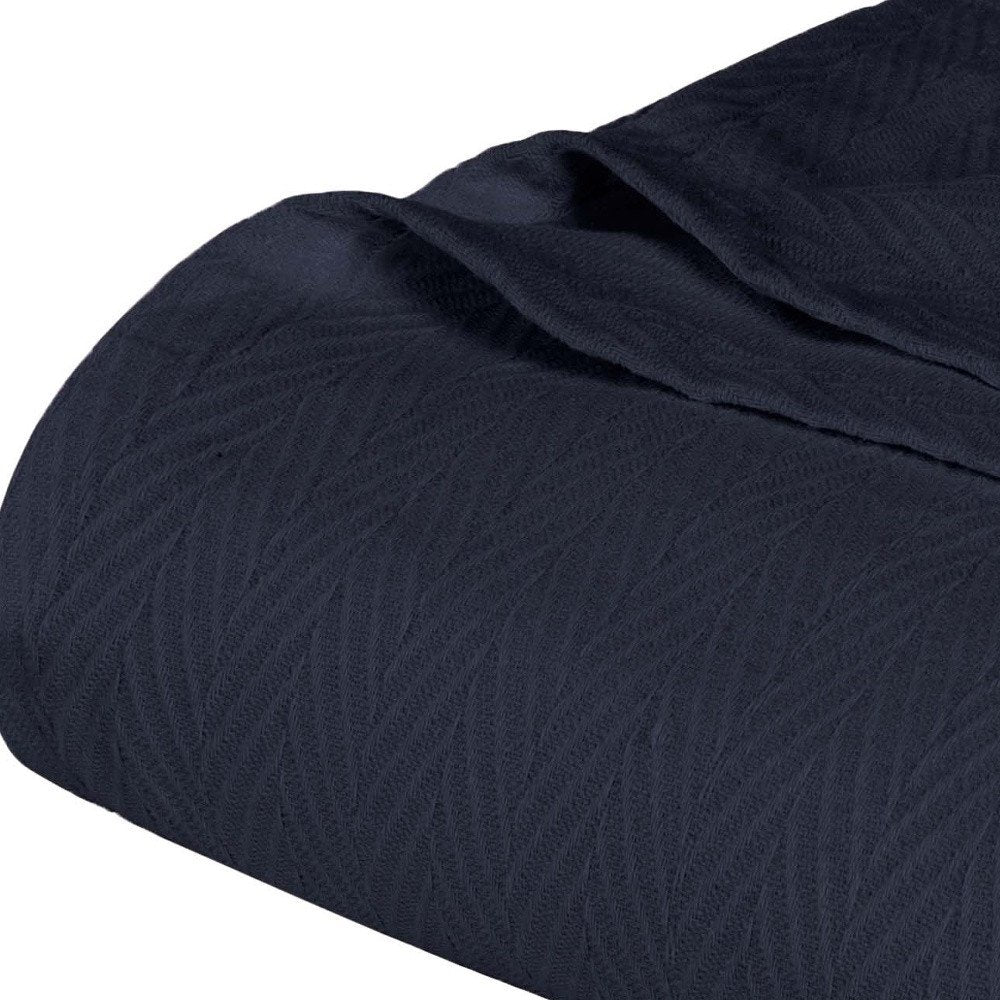 Queen Navy Blue Cotton Woven Chevron Blanket