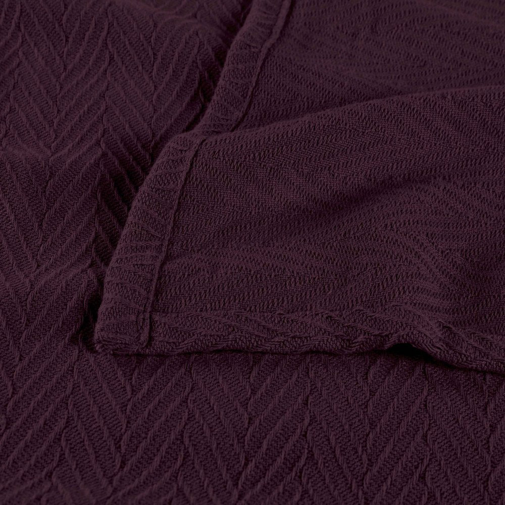 Queen Plum Cotton Woven Chevron Blanket