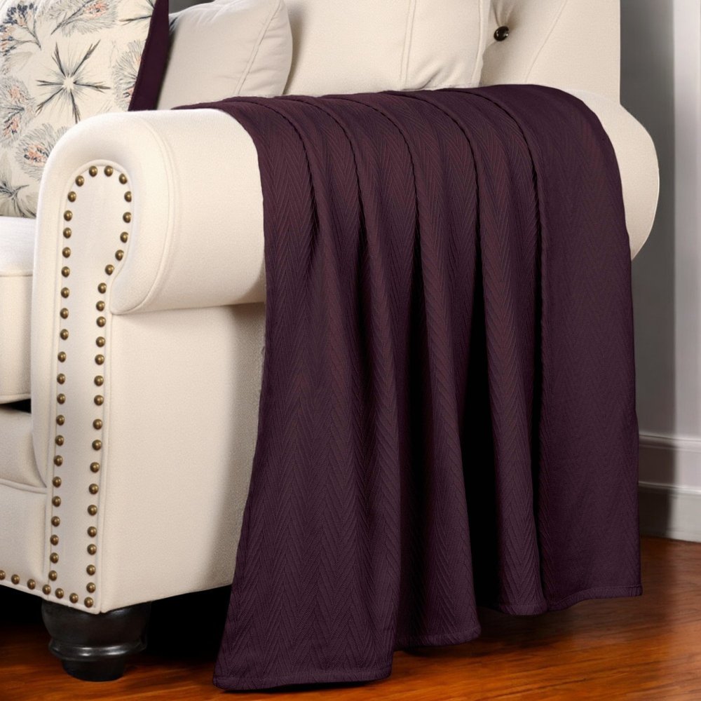 King Plum Cotton Woven Chevron Blanket