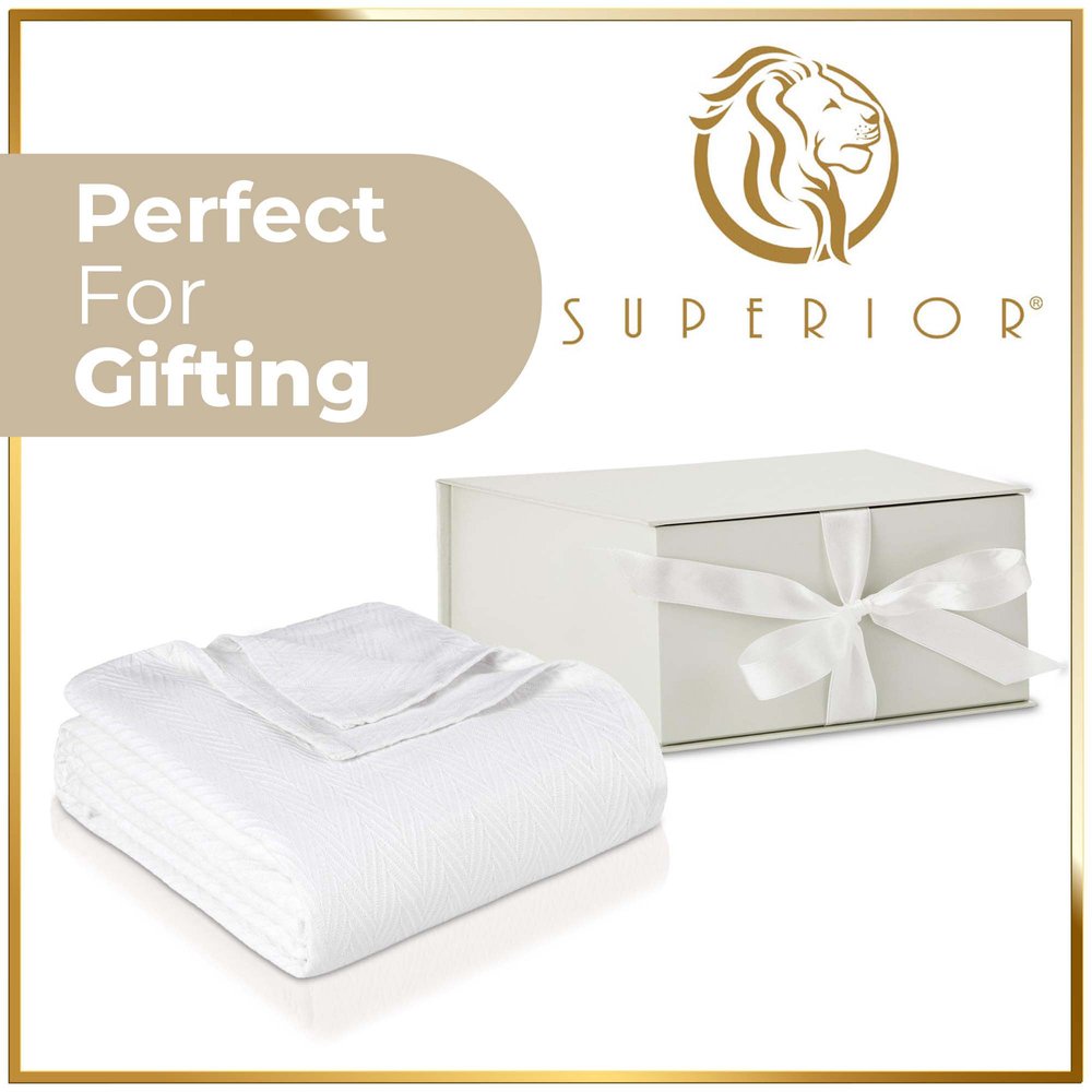 King White Cotton Woven Chevron Blanket