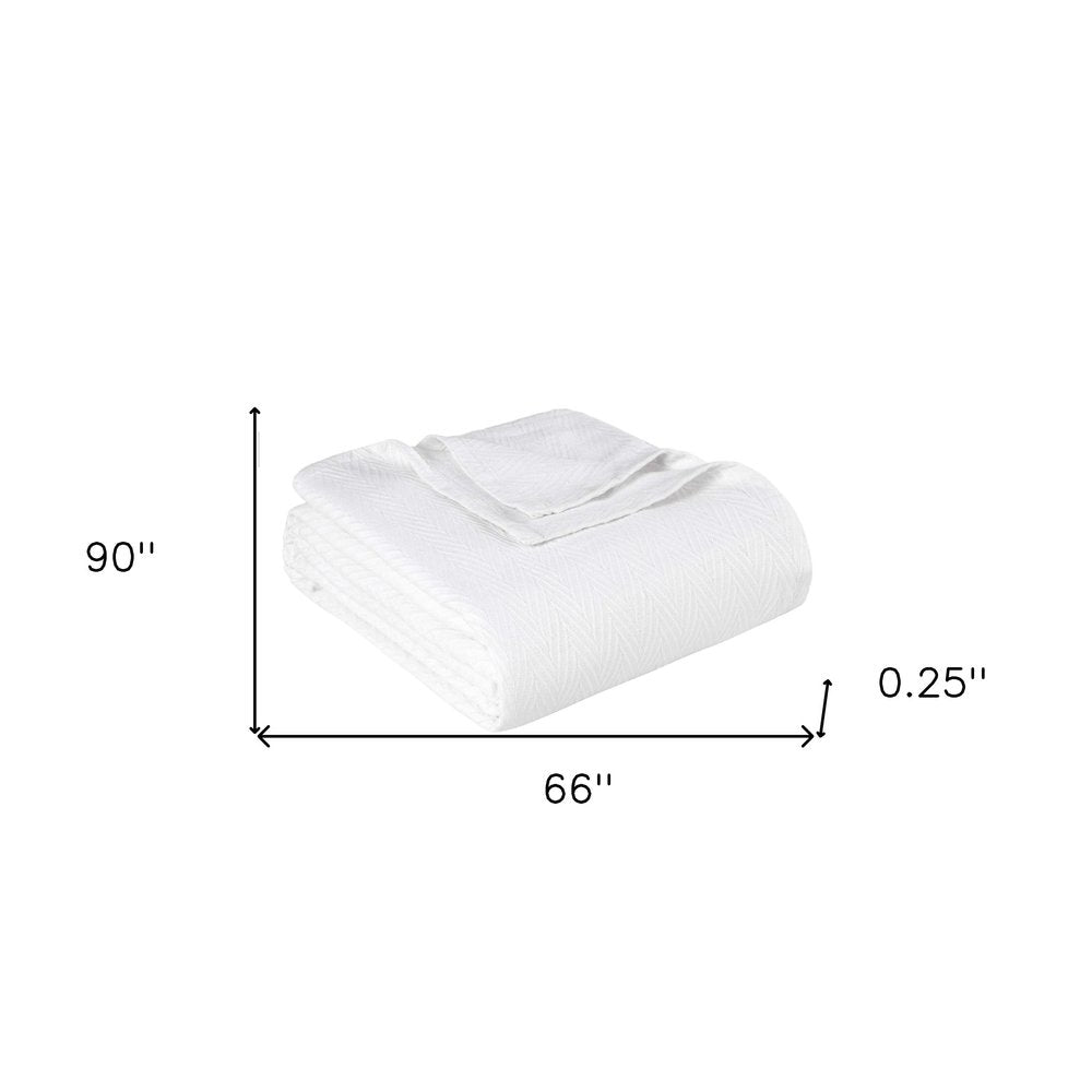 Twin White Cotton Woven Chevron Blanket