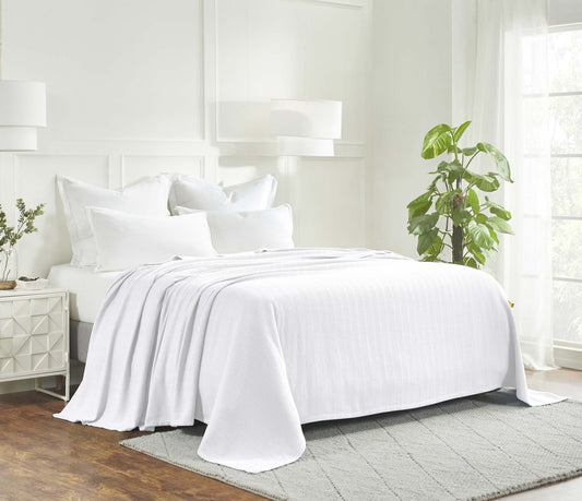 Twin White Cotton Woven Chevron Blanket
