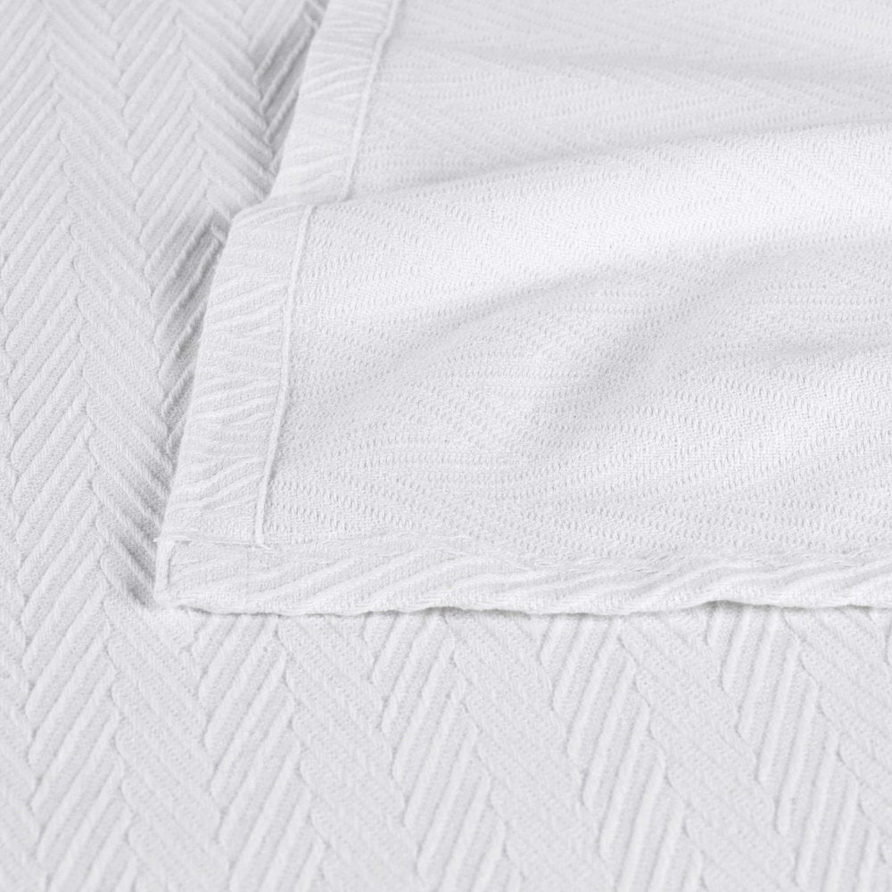 Twin White Cotton Woven Chevron Blanket