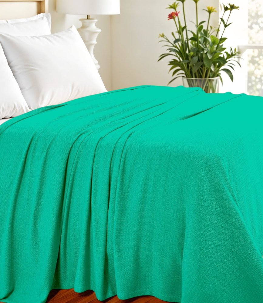 Queen Teal Cotton Waffle Weave Honeycomb Blanket