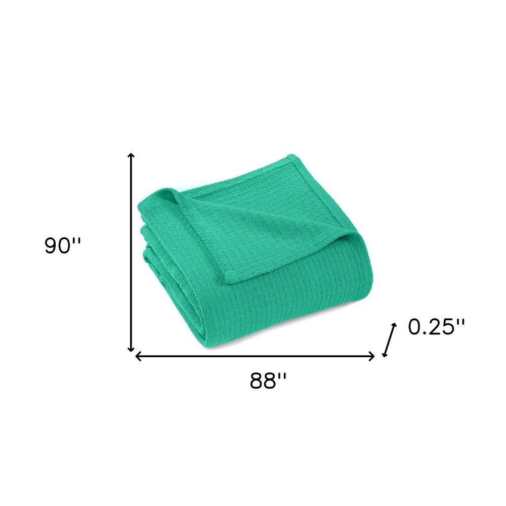 Queen Teal Cotton Waffle Weave Honeycomb Blanket