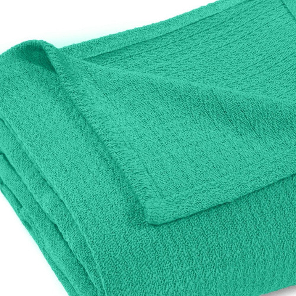 King Turquoise Cotton Waffle Weave Honeycomb Blanket