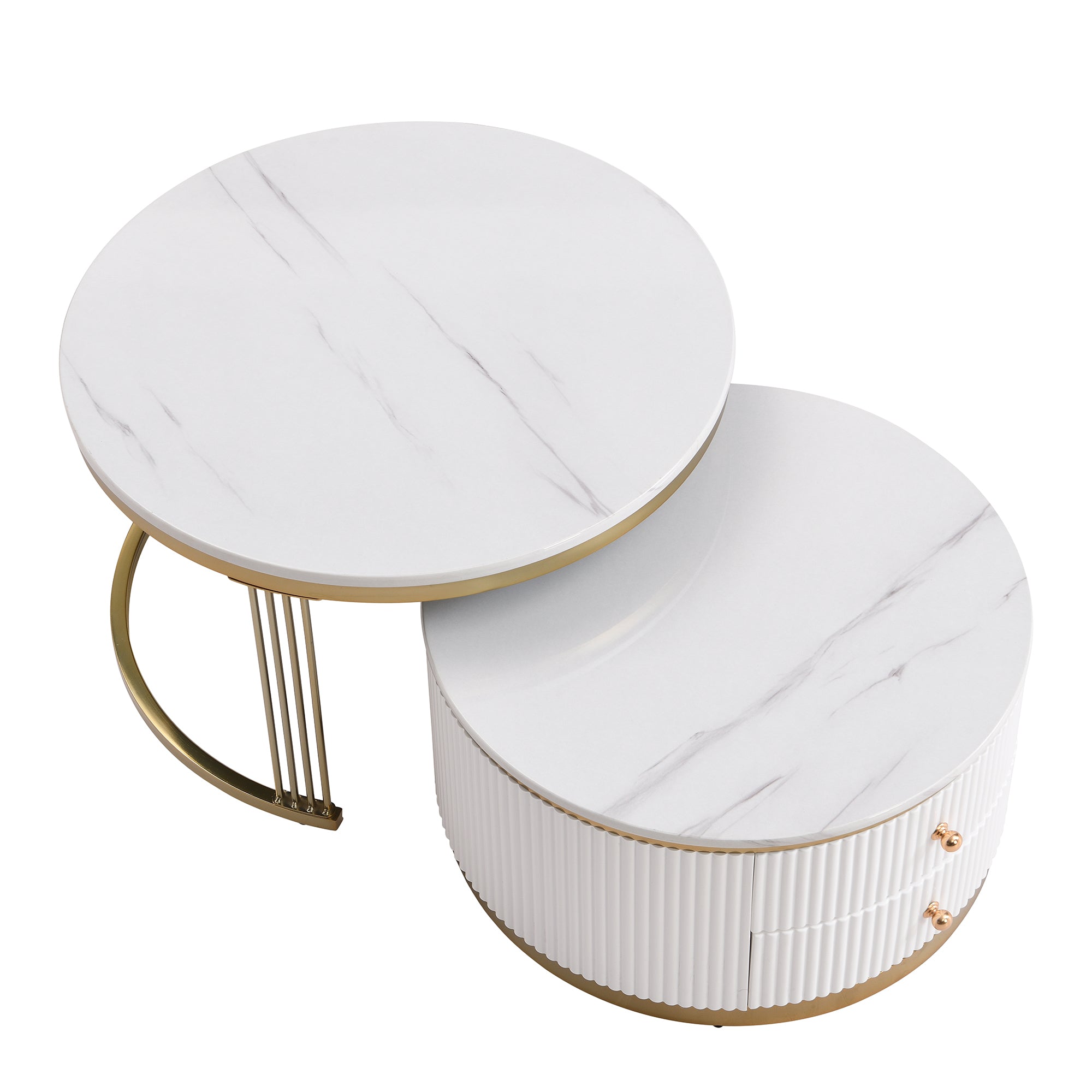 Pair of white lacquered nesting coffee tables from Anthony & Home, featuring sleek modern design and smooth finish.