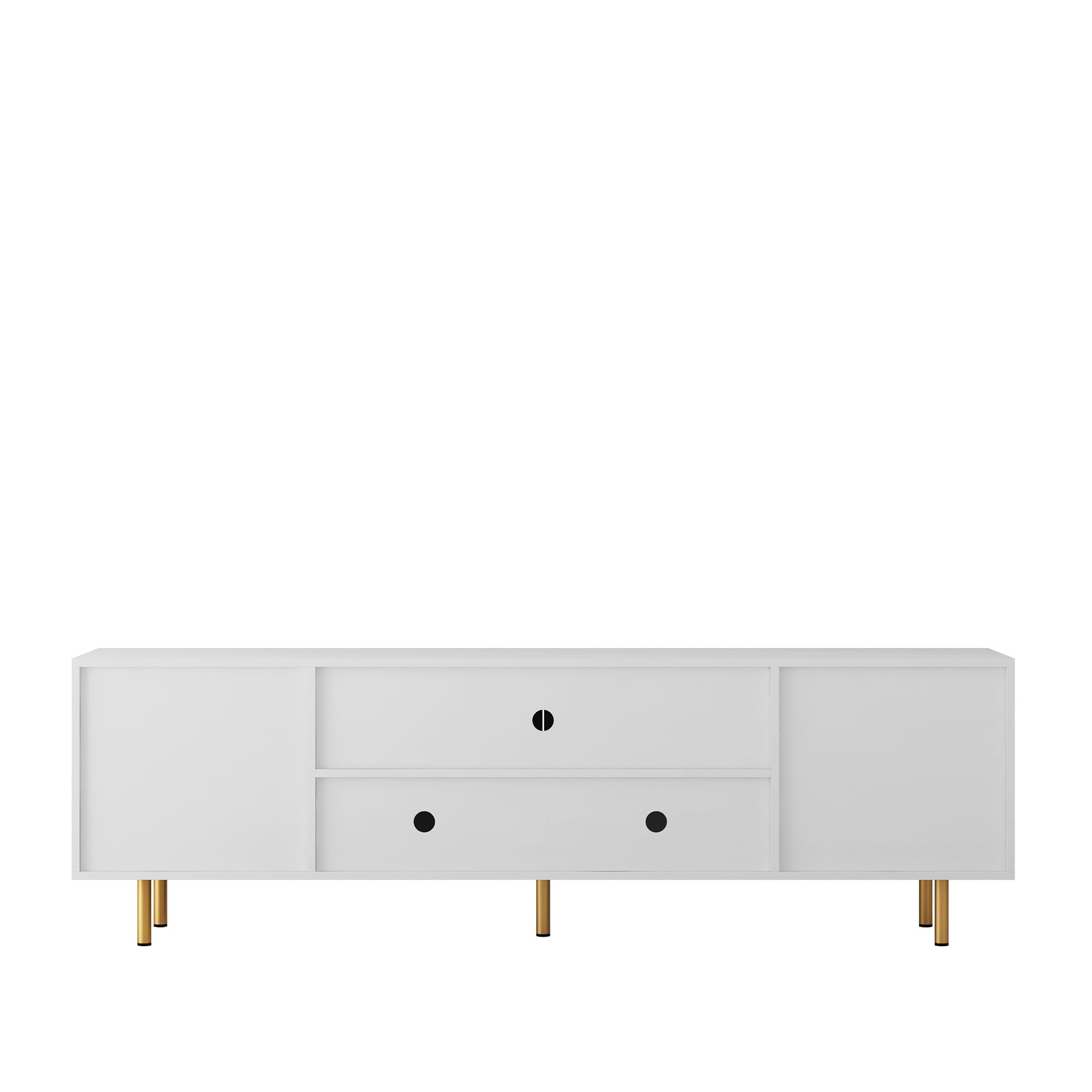 White Fluted Modern TV Stand With Storage Doors 68 Inch