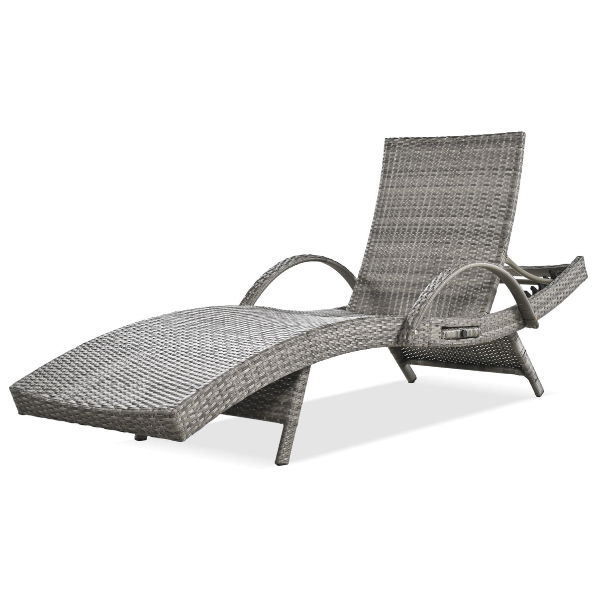 Outdoor wicker chaise lounge set with ergonomic wave design in grey by Anthony & Home, featuring cushioned seats and stylish craftsmanship.