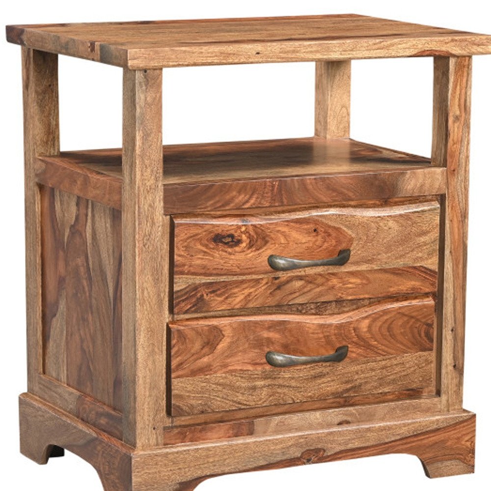 27" Brown Solid Wood Two Drawer Nightstand