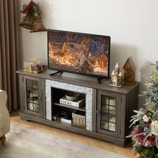 Anthony & Home Atelier Faux Stone TV stand in grey with a modern, textured surface and sleek design for contemporary living rooms.