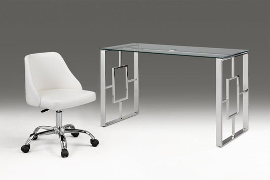 White and Silver Faux Leather Adjustable Height Swivel Rolling Office Chair