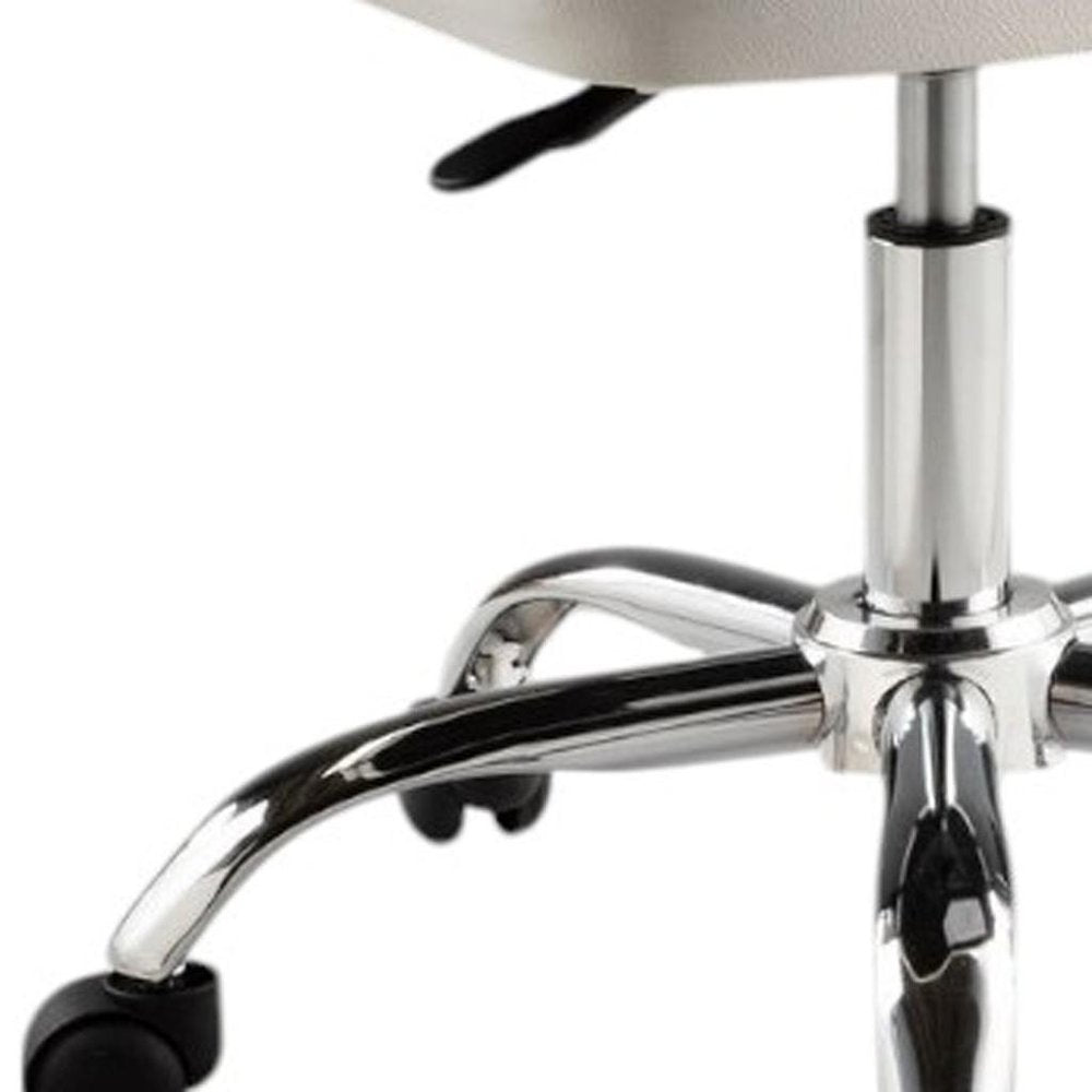 White and Silver Faux Leather Adjustable Height Swivel Rolling Office Chair