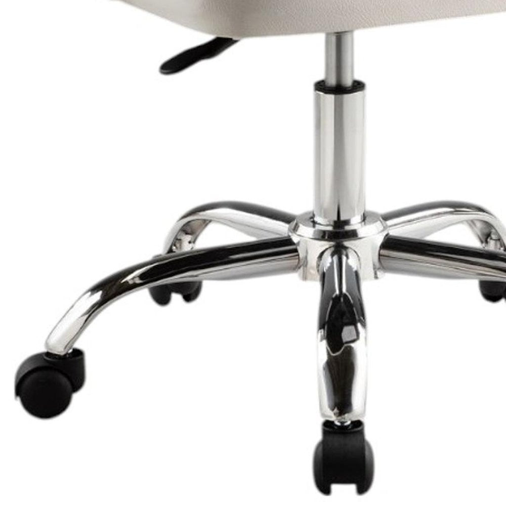 White and Silver Faux Leather Adjustable Height Swivel Rolling Office Chair