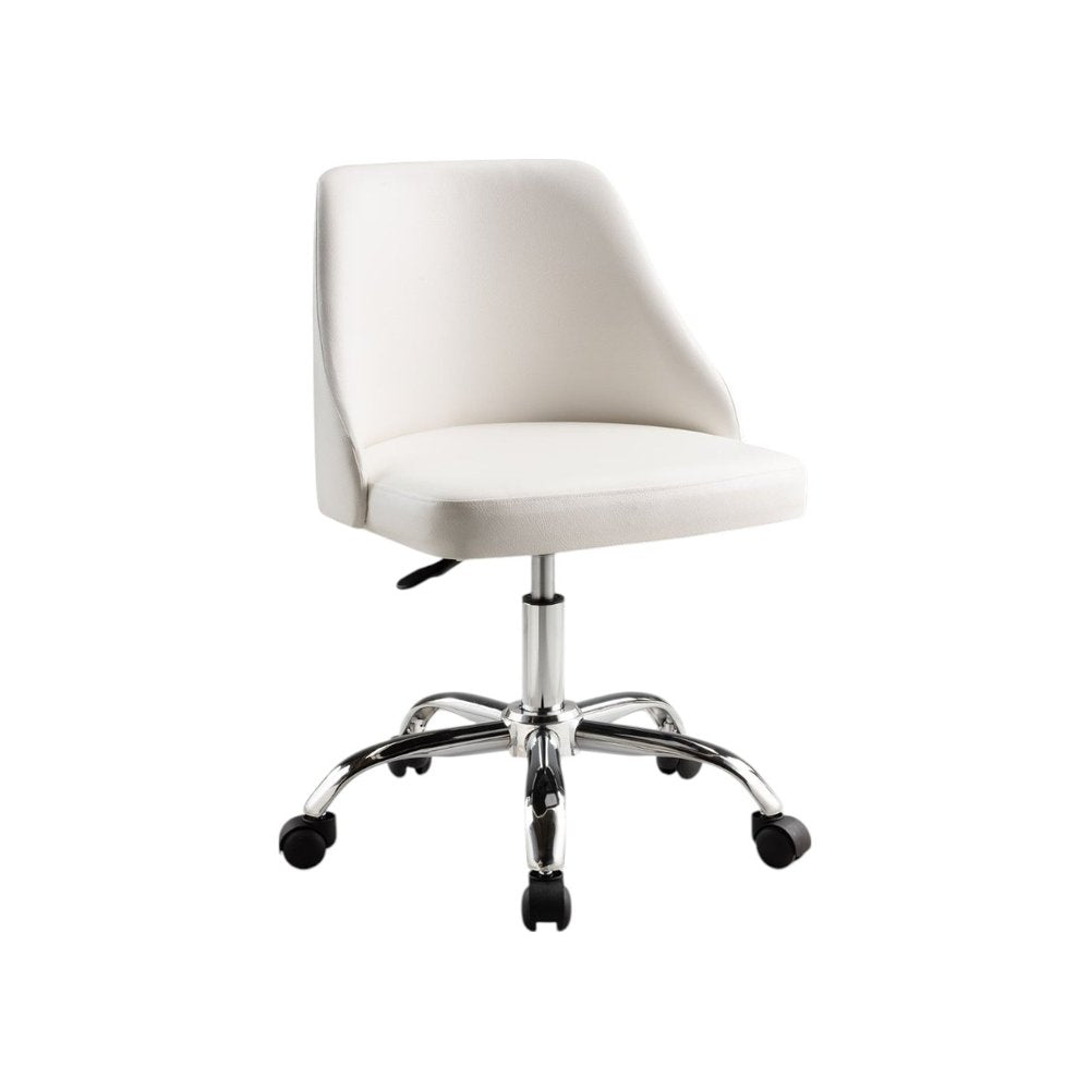 White and Silver Faux Leather Adjustable Height Swivel Rolling Office Chair