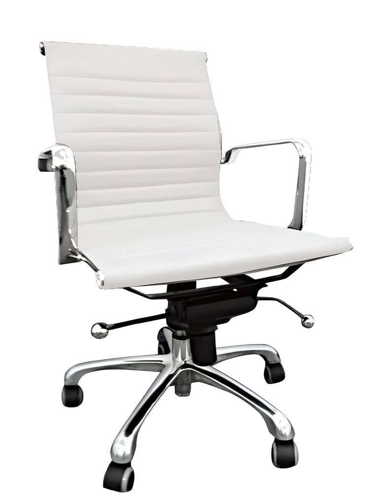 White and Silver Faux Leather Adjustable Height Swivel Rolling Office Chair - Anthony & Home