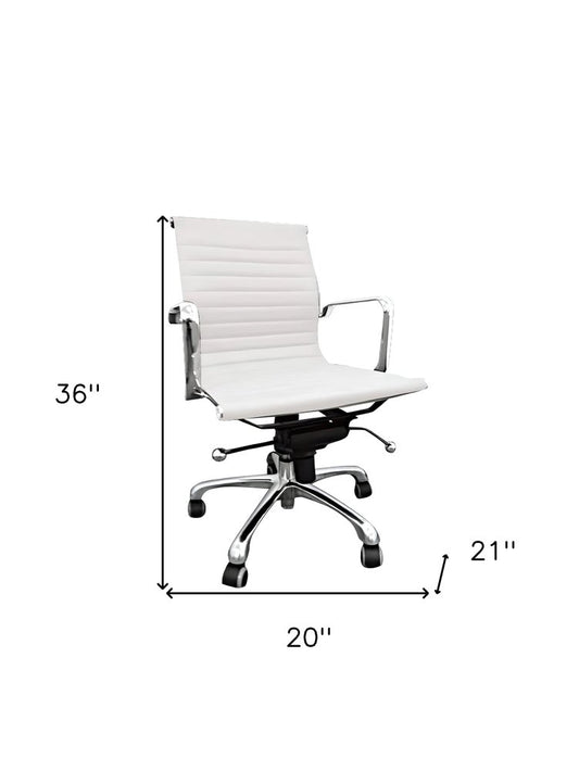 White and Silver Faux Leather Adjustable Height Swivel Rolling Office Chair