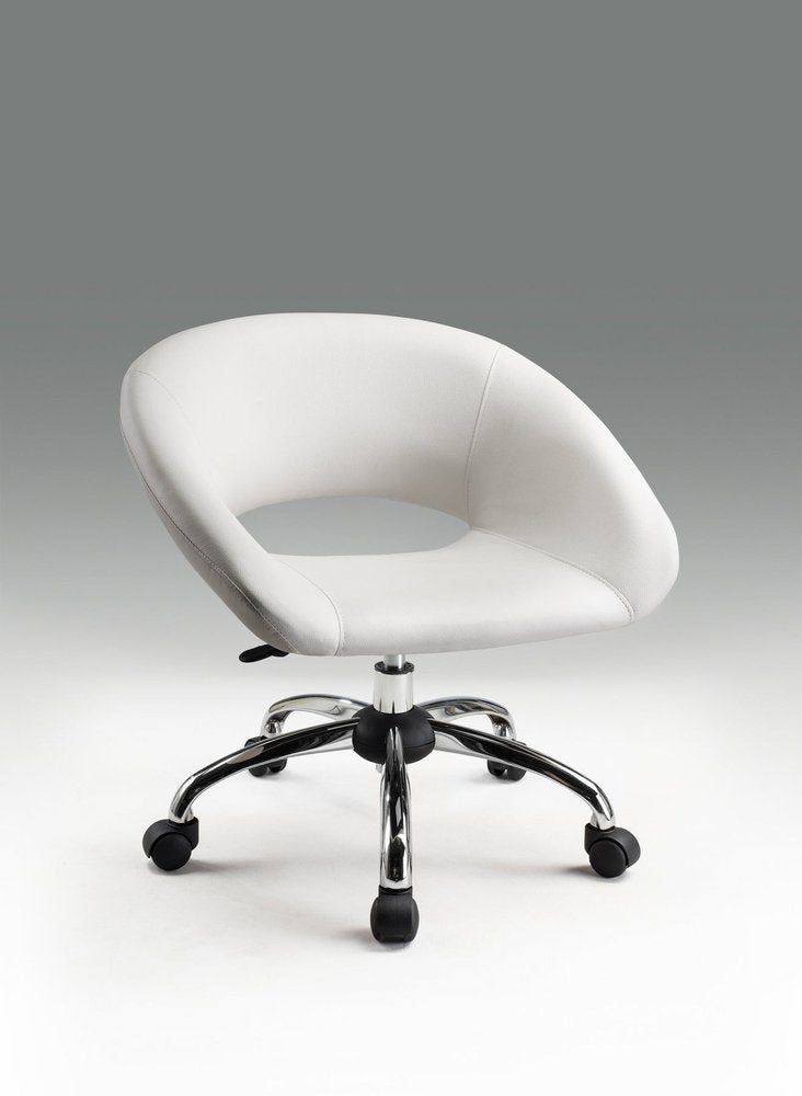 White and Silver Faux Leather Adjustable Height Swivel Rolling Office Chair