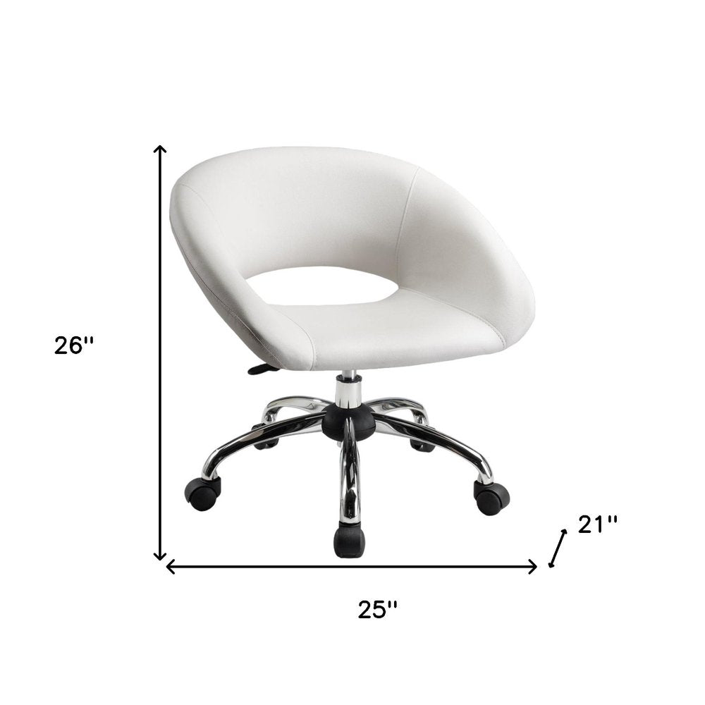 White and Silver Faux Leather Adjustable Height Swivel Rolling Office Chair