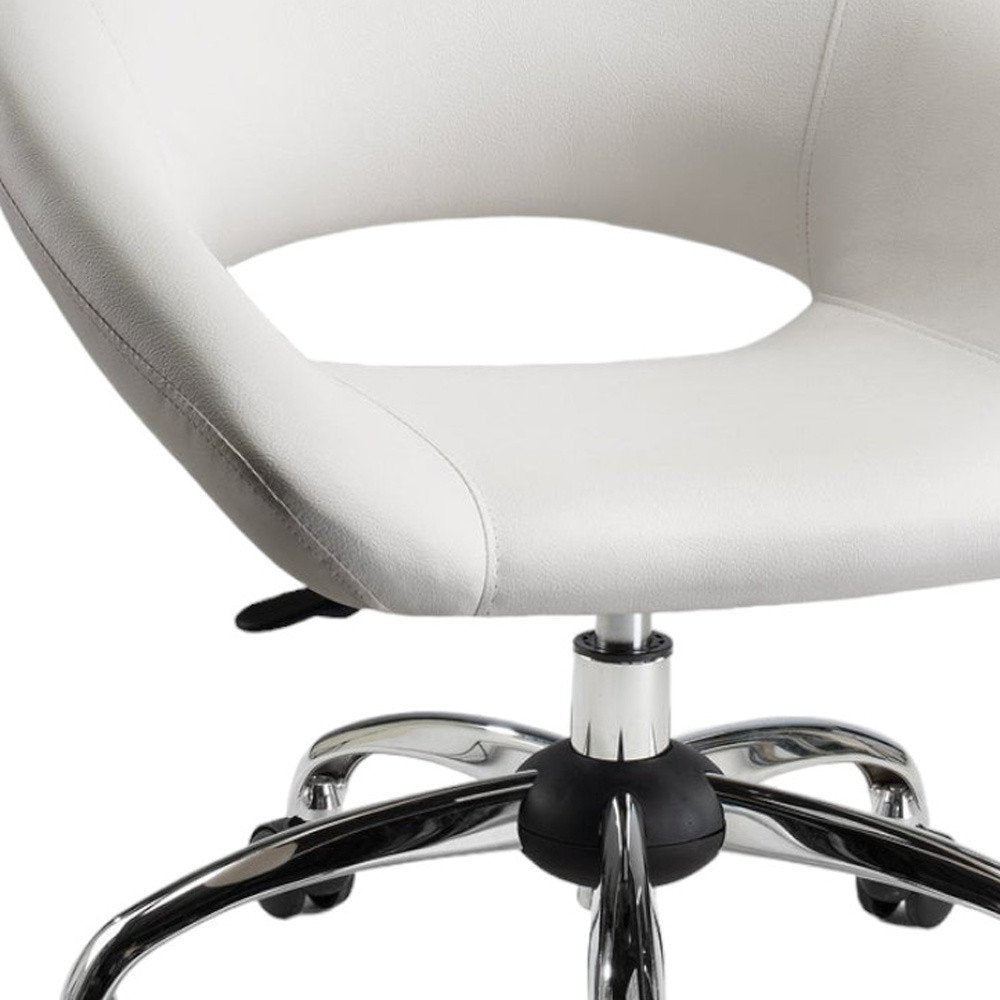 White and Silver Faux Leather Adjustable Height Swivel Rolling Office Chair