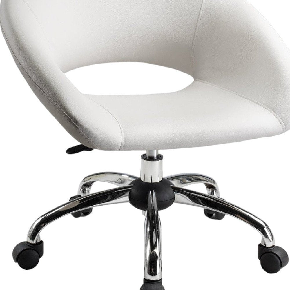 White and Silver Faux Leather Adjustable Height Swivel Rolling Office Chair