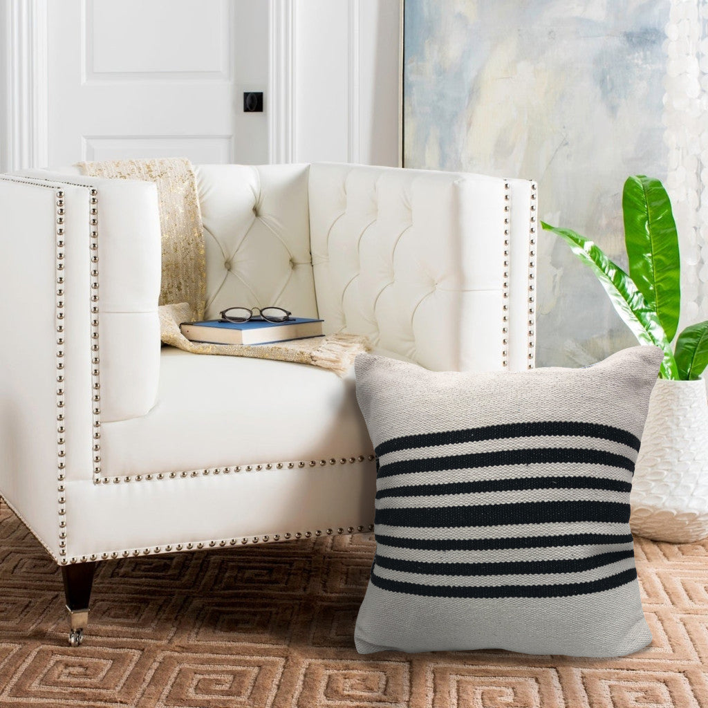 Set of Two Black and White Striped Cotton Throw Pillows-7