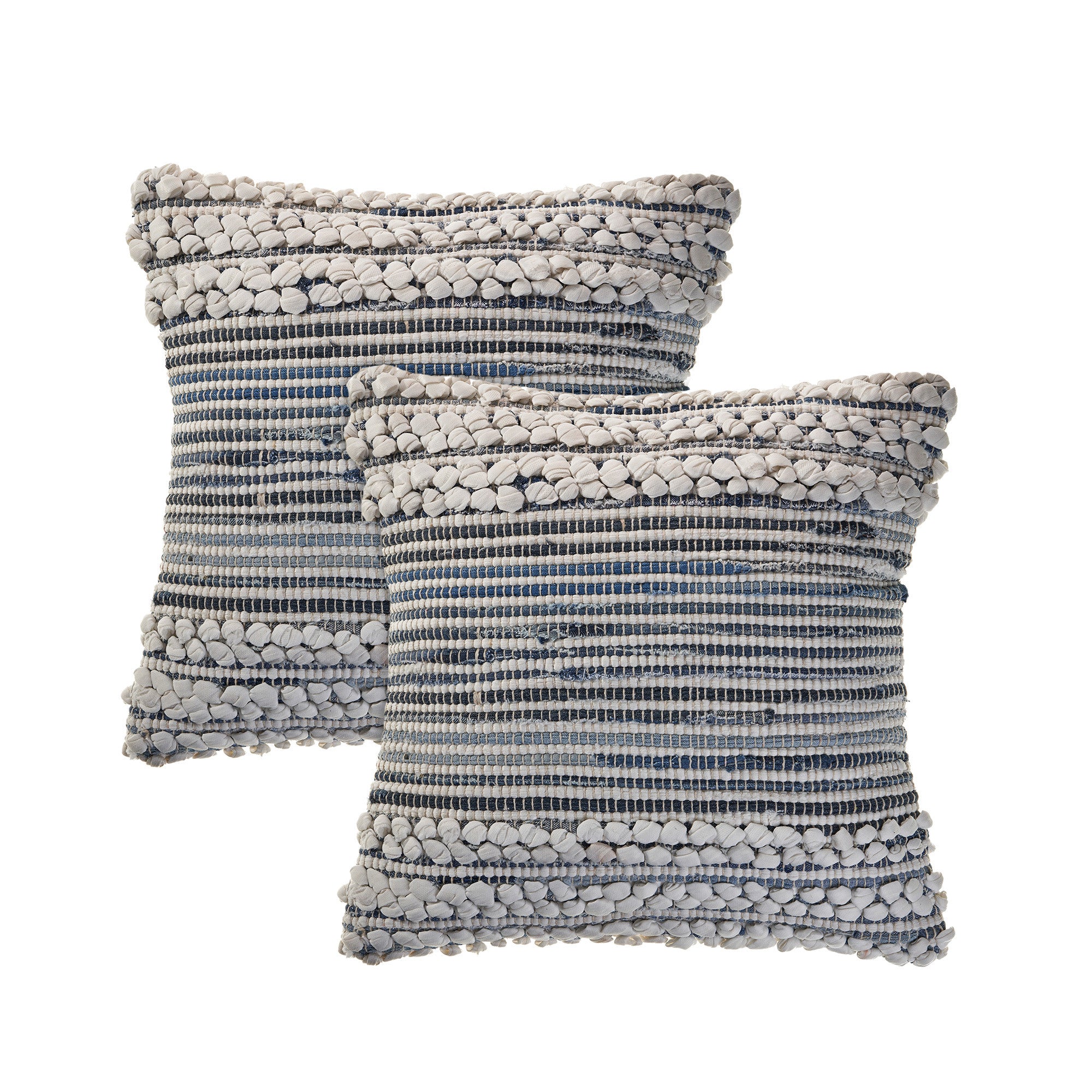 Set of Two 18" Blue And Ivory Cotton Throw Pillows with Texture-1