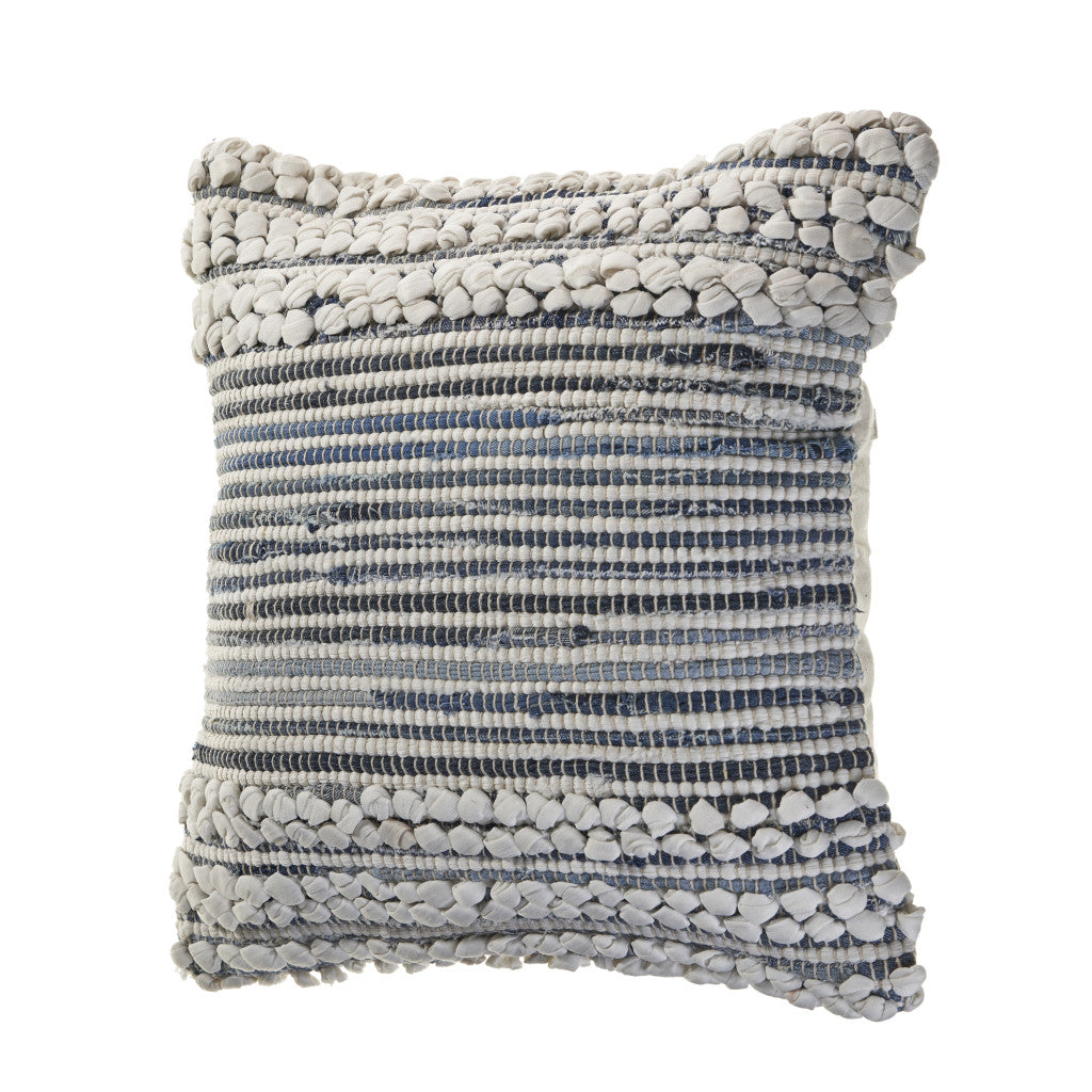 Set of Two 18" Blue And Ivory Cotton Throw Pillows with Texture-2